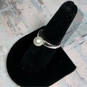 Vintage Silver Pearl Solitaire Fashion Ring Sz 6.5